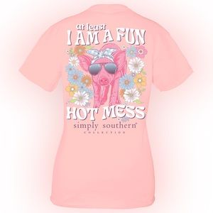 NWT Simply Southern pink pig at least I am a fun hot mess graphic t-shirt